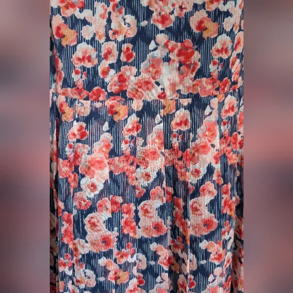 Joie Silk Floral Sleeveless Dress Navy & Pink 100% Silk Flutter Sleeve Pleated S - Picture 3 of 14